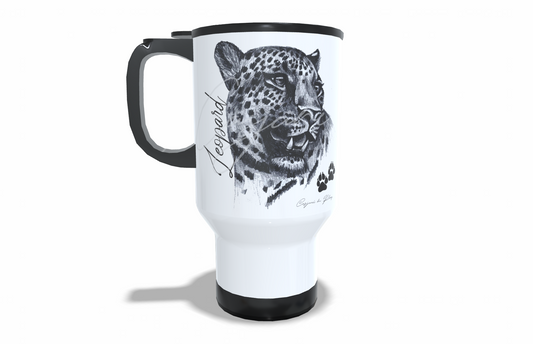 Leopard Stainless Steel Travel Mug - Casjané du Plooy Art