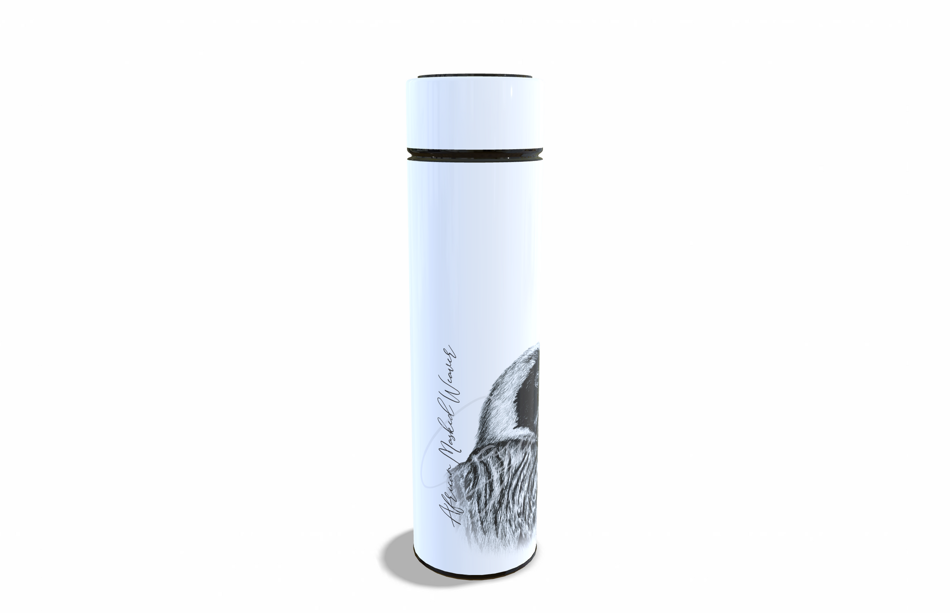 African masked weaver 450ml Thermal flasks left view - Hand-Drawn by Casjané du plooy Art