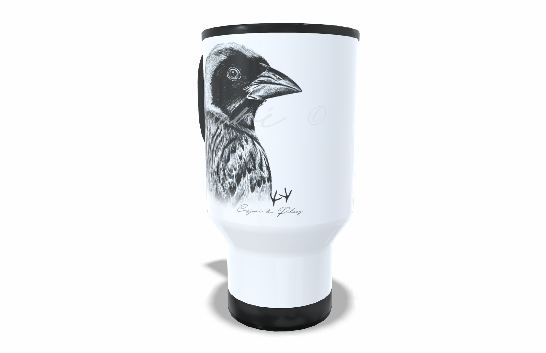 African masked weaver Stainless Steel Travel Mug right view - Hand-Drawn by Casjané du Plooy Art
