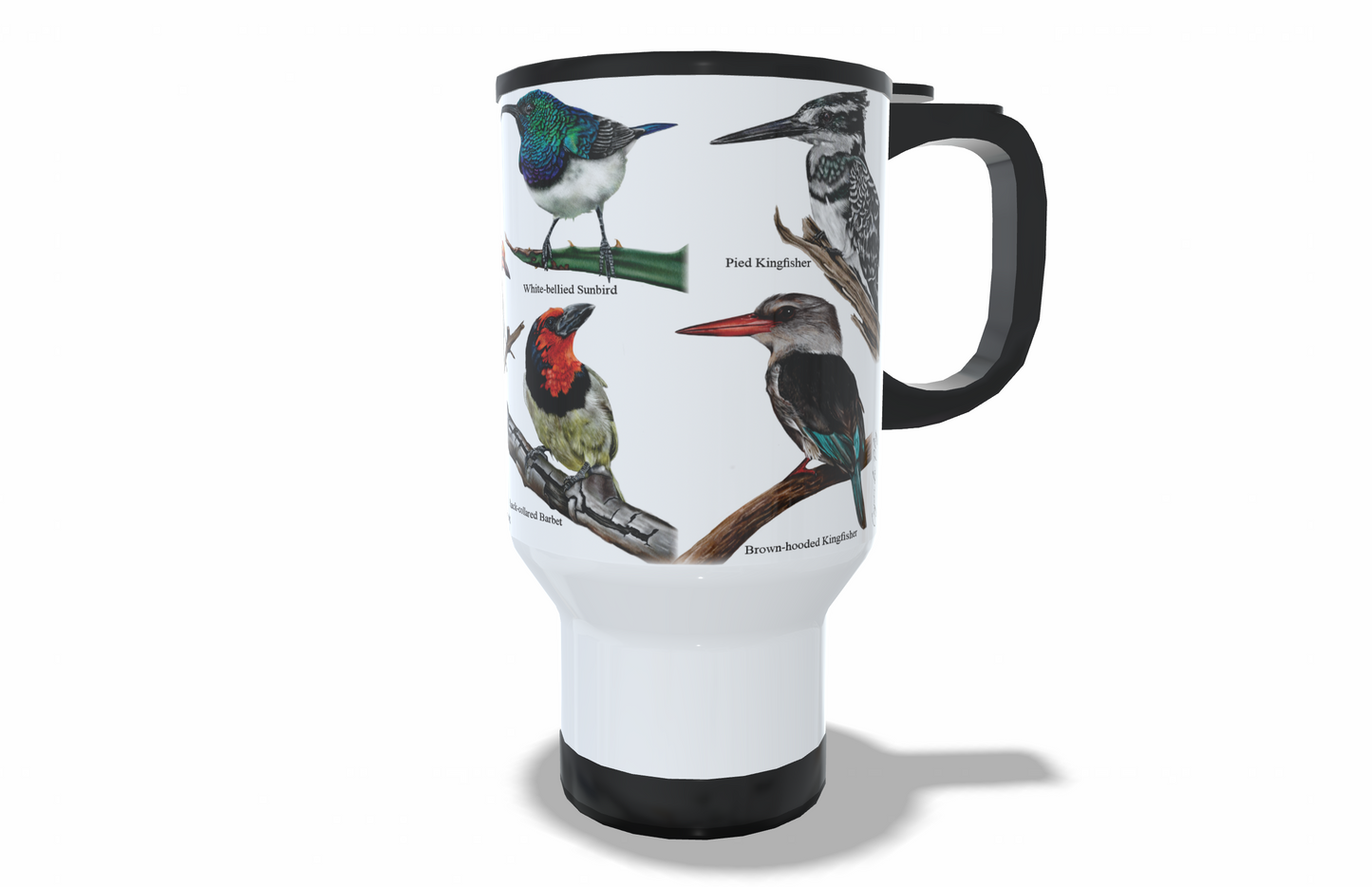 Bird Collection stainless steel travel mug right view  hand-drawn by Casjané du plooy art