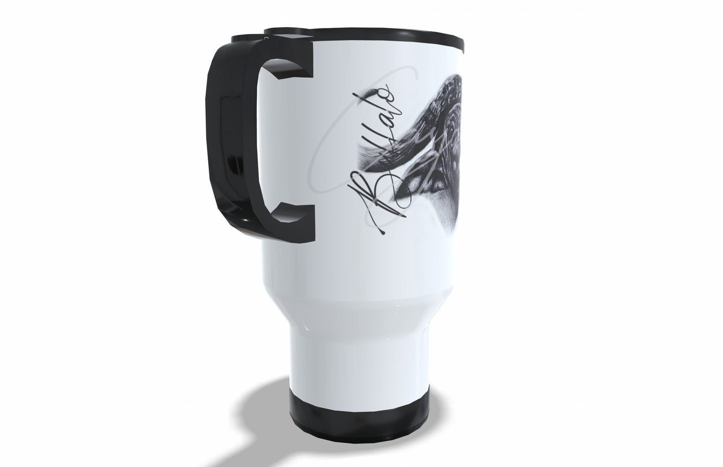 Buffalo Stainless Steel Travel Mug left view - Hand-Drawn by Casjané du Plooy Art
