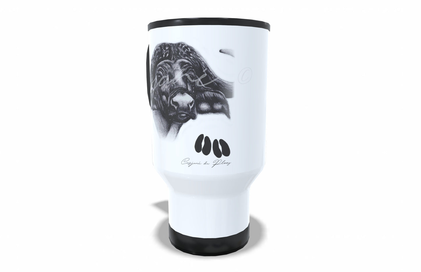 Buffalo Stainless Steel Travel Mug right view - Hand-Drawn by Casjané du Plooy Art