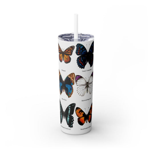 Butterfly 20oz Stainless Steel Tumbler front view hand-drawn by Casjane du plooy art