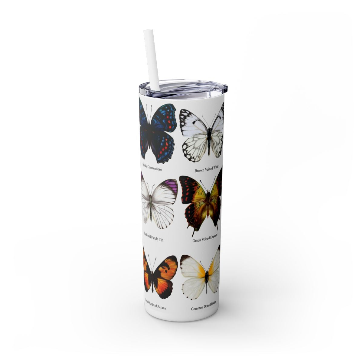 Butterfly 20oz Stainless Steel Tumbler right view hand-drawn by Casjane du plooy art