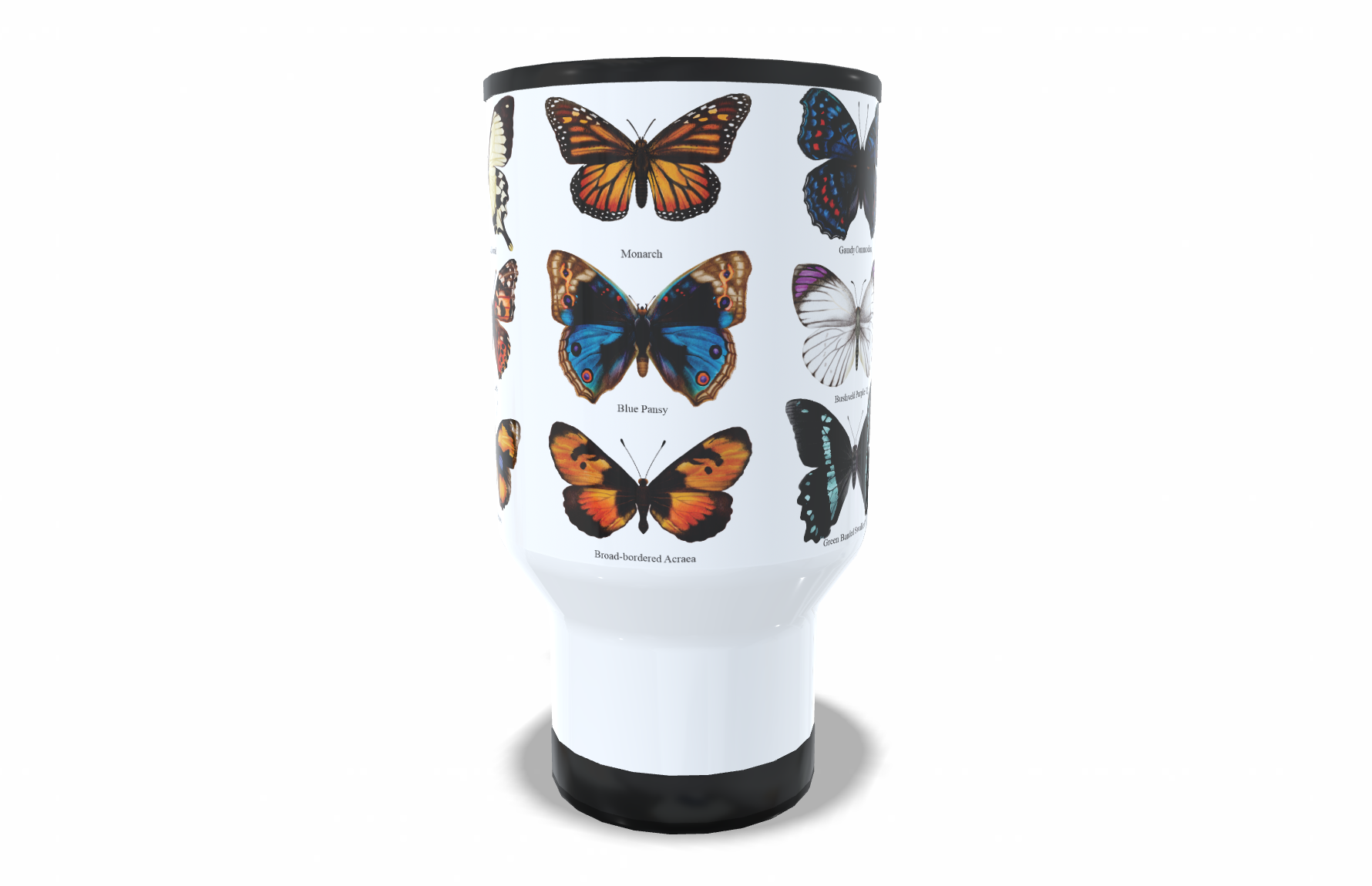 Butterfly Stainless Steel Travel Mug front view - Hand-Drawn by Casjané du Plooy Art