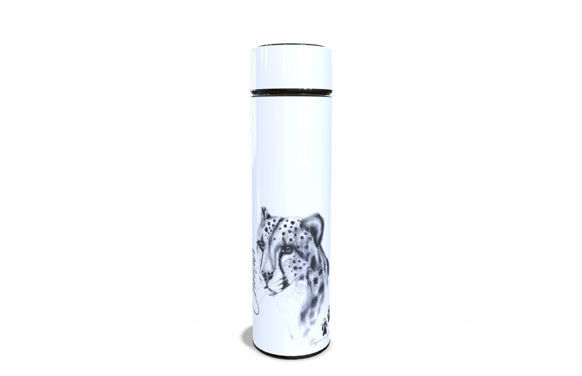 Cheetah 450ml Thermal flasks front view - Hand-Drawn by Casjané du plooy Art