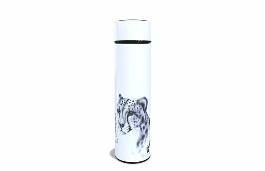 Cheetah 450ml Thermal flasks front view - Hand-Drawn by Casjané du plooy Art