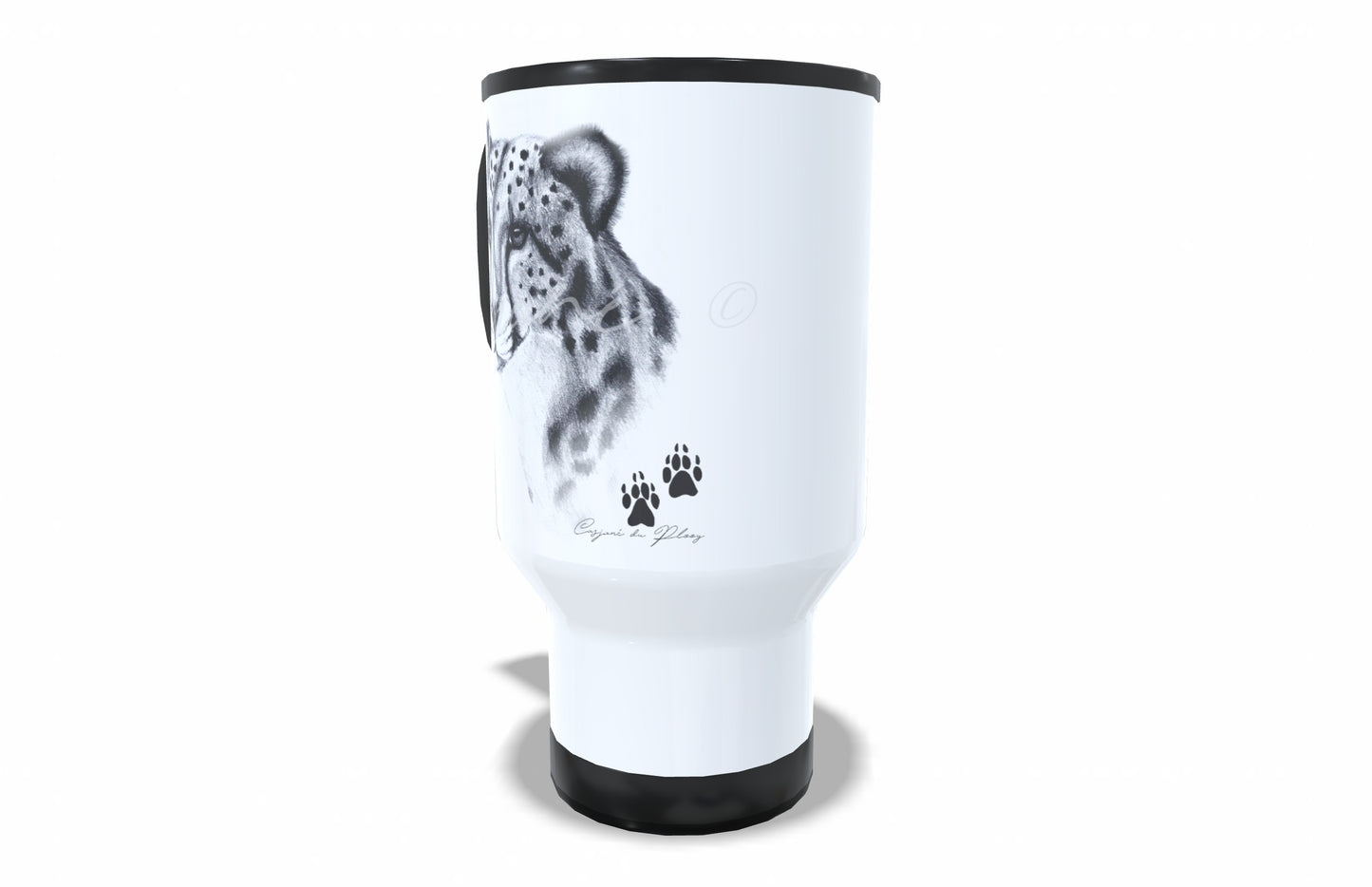 Cheetah Stainless Steel Travel Mug right view - Hand-Drawn by Casjané du Plooy Art