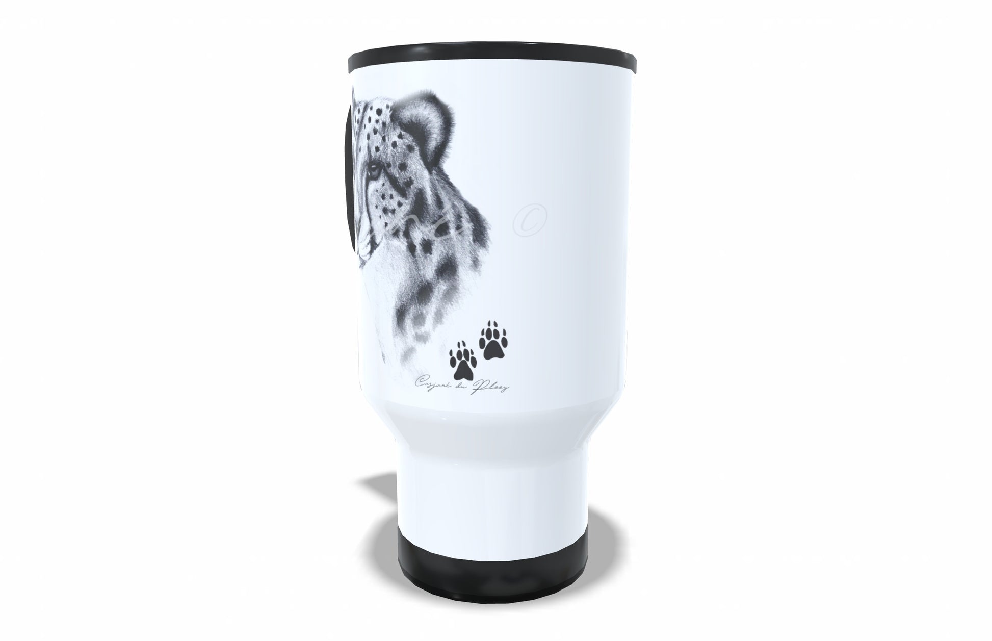 Cheetah Stainless Steel Travel Mug right view - Hand-Drawn by Casjané du Plooy Art