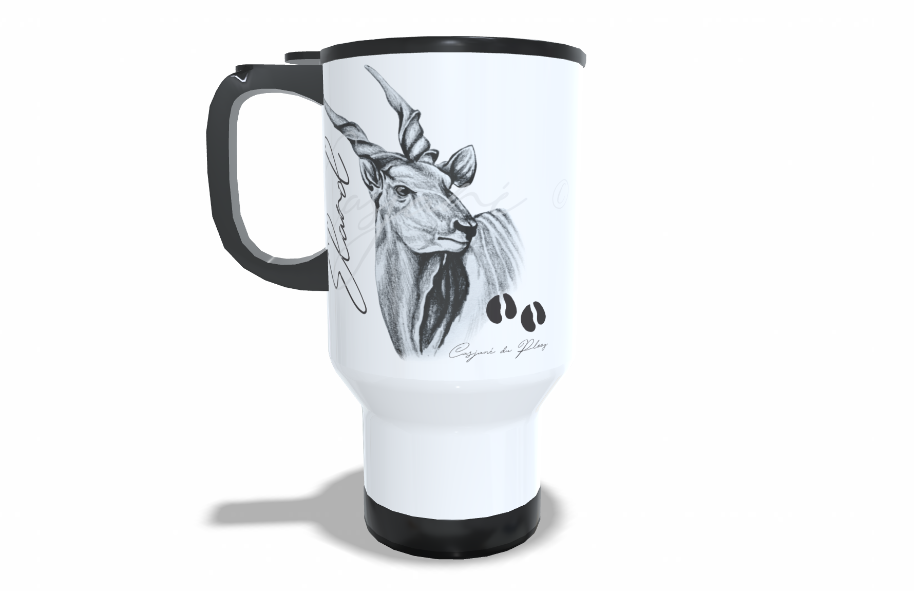 Eland Stainless Steel Travel Mug front view - Hand-Drawn by Casjané du Plooy Art