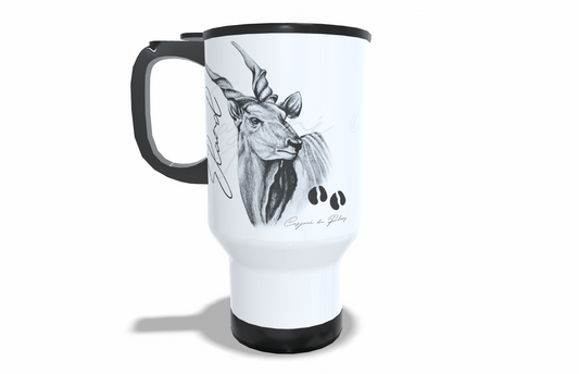 Eland Stainless Steel Travel Mug front view - Hand-Drawn by Casjané du Plooy Art