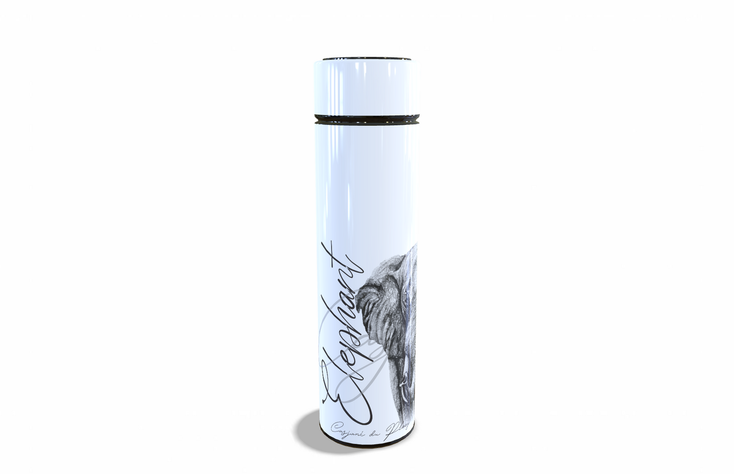 Elephant 450ml Thermal flasks left view - Hand-Drawn by Casjané du plooy Art