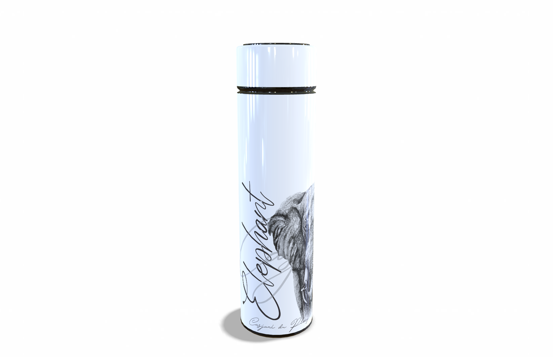 Elephant 450ml Thermal flasks left view - Hand-Drawn by Casjané du plooy Art