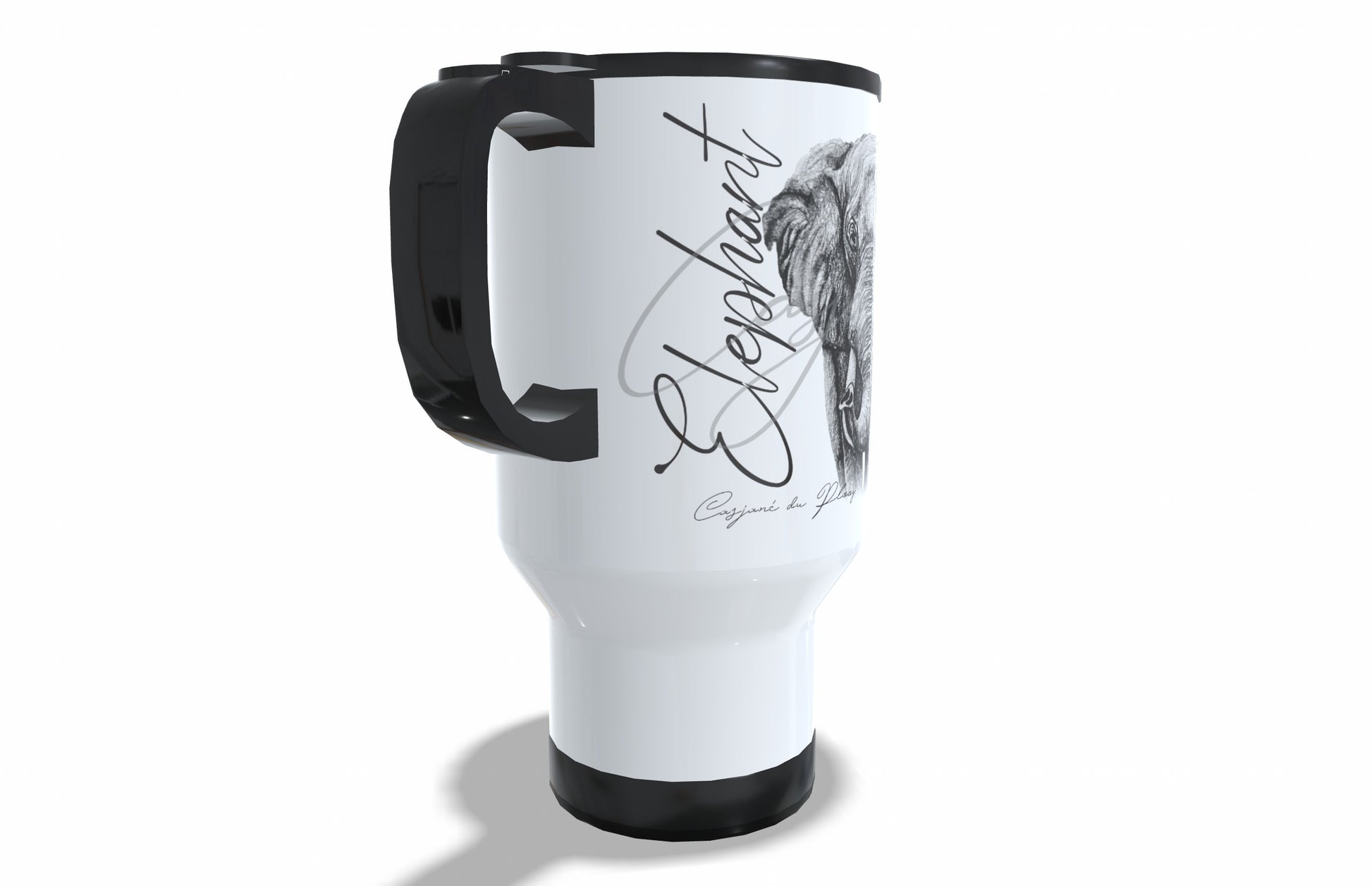 Elephant Stainless Steel Travel Mug left view - Hand-Drawn by Casjané du Plooy Art