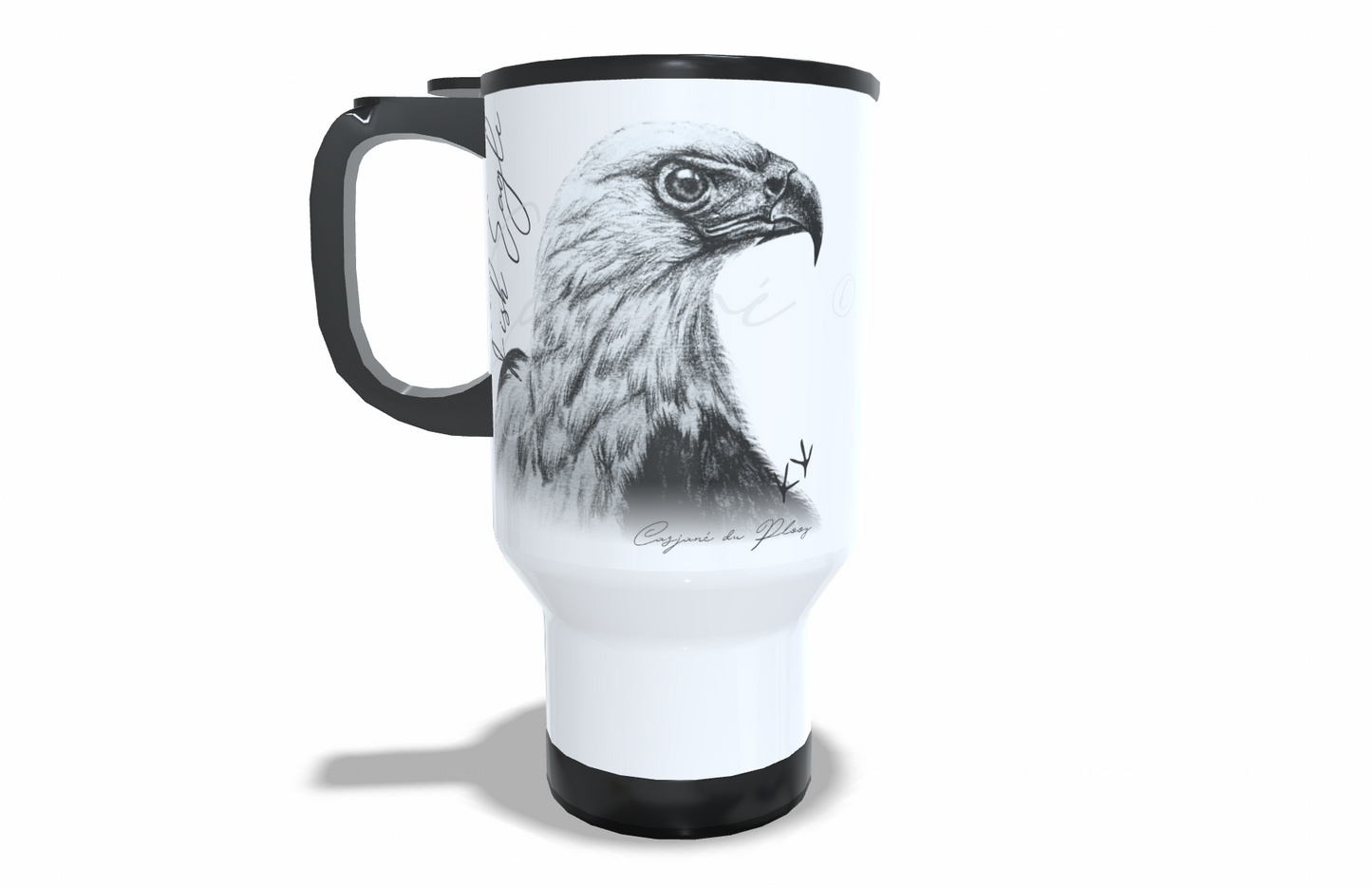 Fish eagle Stainless Steel Travel Mug front view - Hand-Drawn by Casjané du Plooy Art