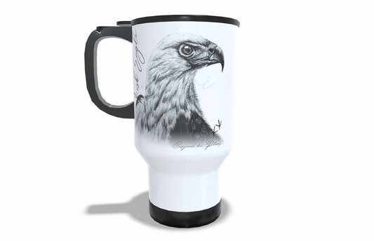 Fish eagle Stainless Steel Travel Mug front view - Hand-Drawn by Casjané du Plooy Art