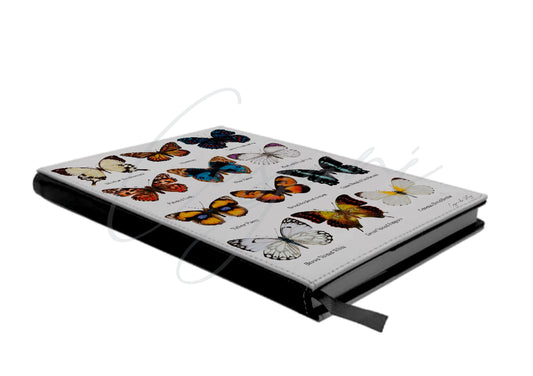 A5 folio notebook with a detachable cover featuring hand-drawn butterfly designs on a white background