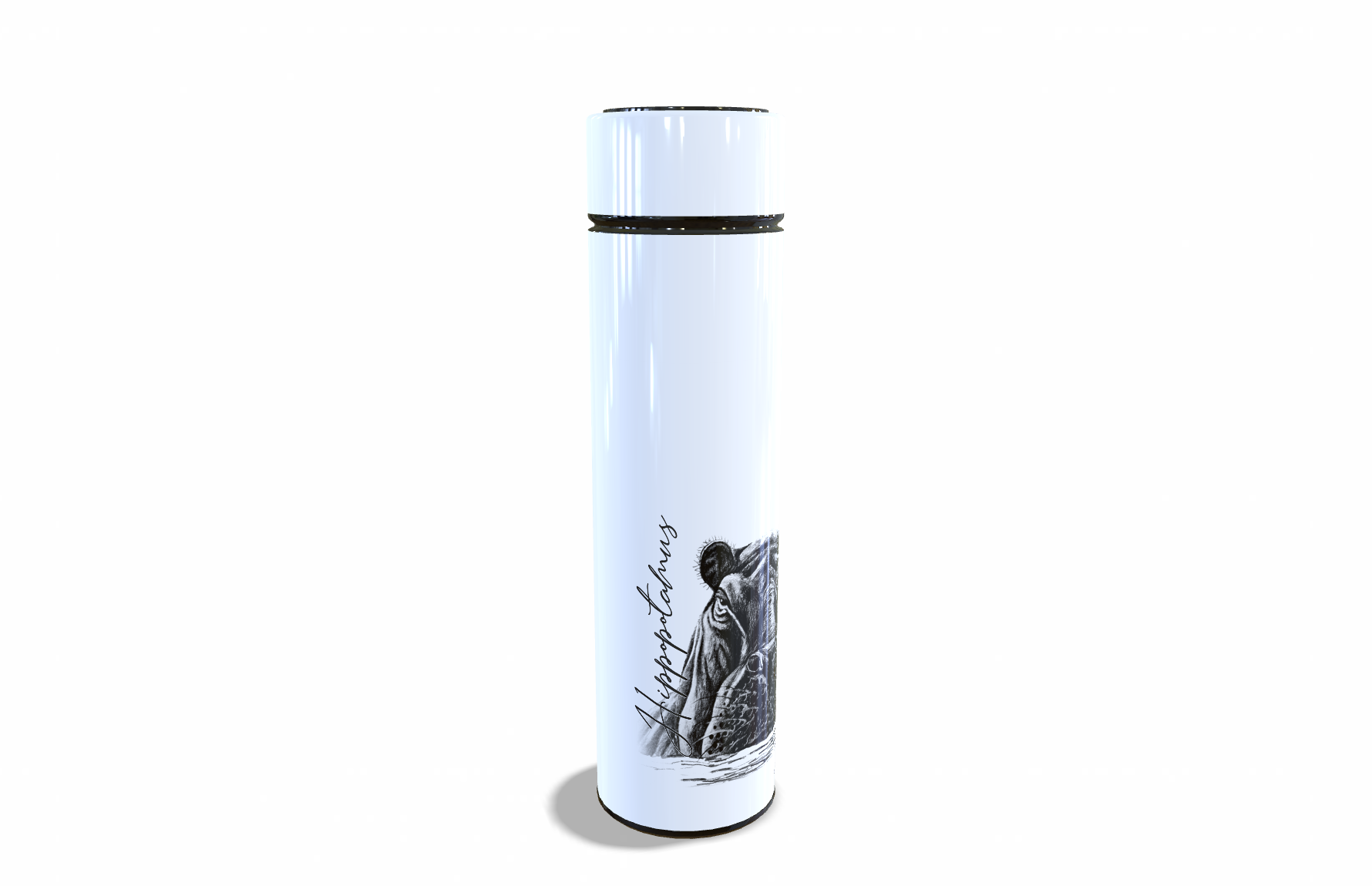 Hippopotamus 450ml Thermal flasks left view - Hand-Drawn by Casjané du plooy Art