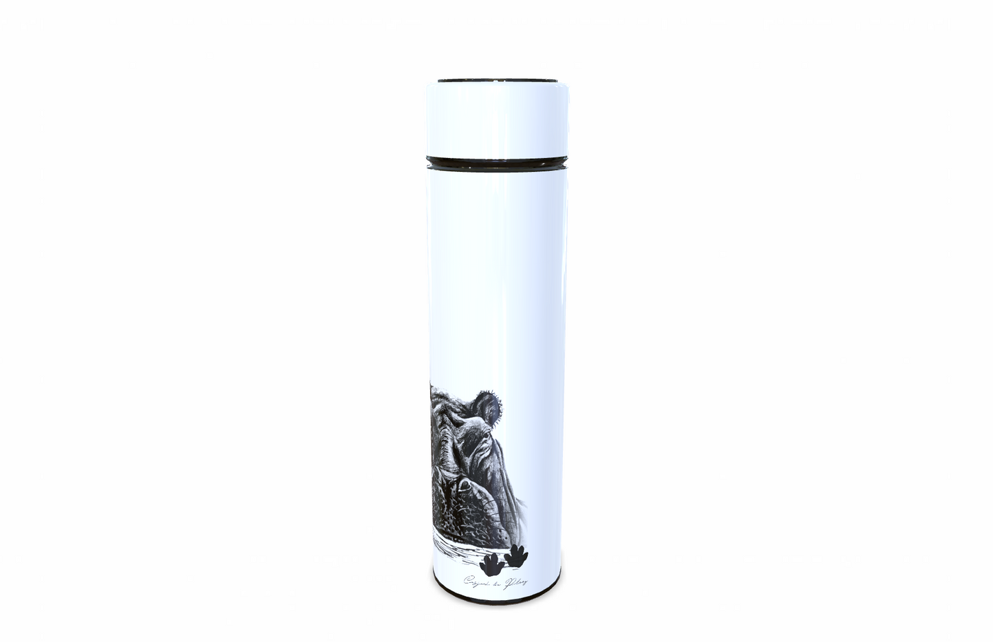 Hippopotamus 450ml Thermal flasks right view - Hand-Drawn by Casjané du plooy Art