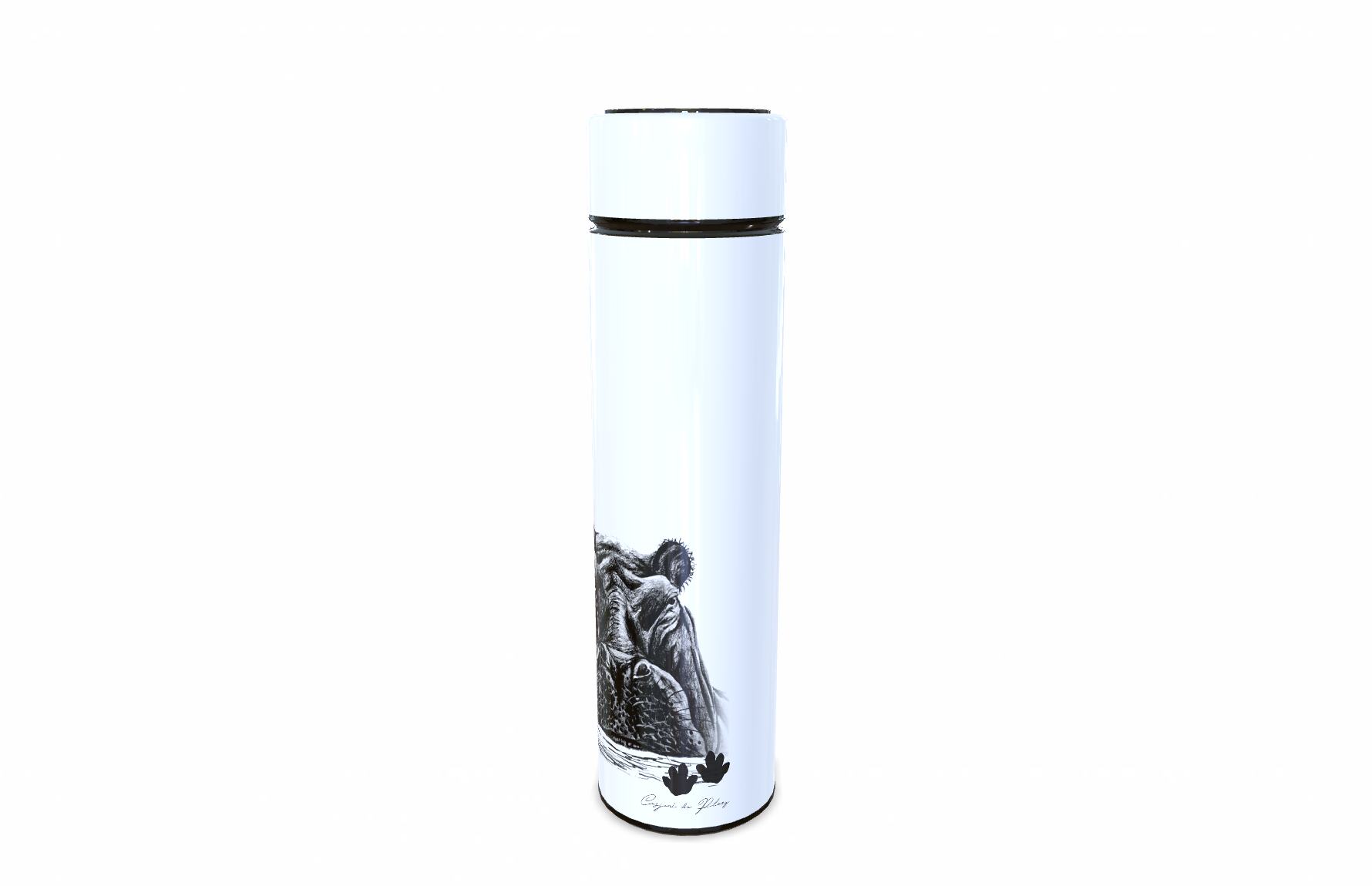 Hippopotamus 450ml Thermal flasks right view - Hand-Drawn by Casjané du plooy Art