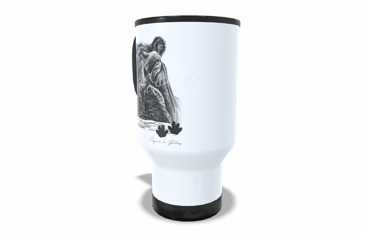 Hippopotamus Stainless Steel Travel Mug rght view - Hand-Drawn by Casjané du Plooy Art