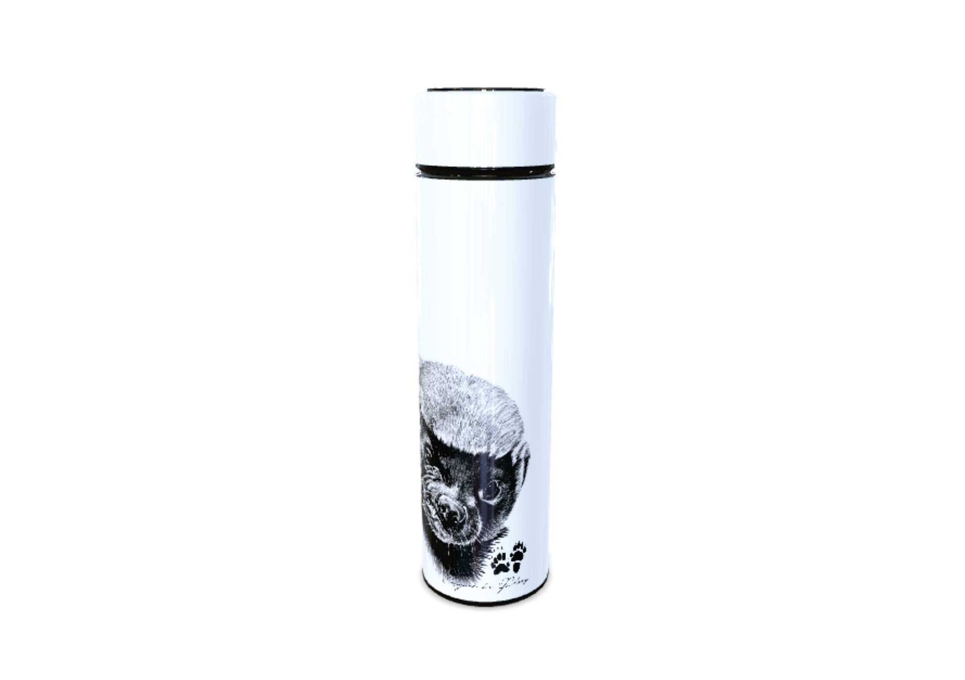 Honey Badger 450ml Thermal flasks right view - Hand-Drawn by Casjané du plooy Art