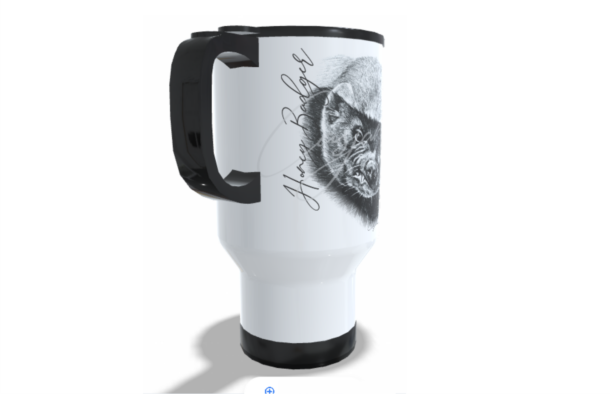 Honey Badger Stainless Steel Travel Mug left view - Hand-Drawn by Casjané du Plooy Art