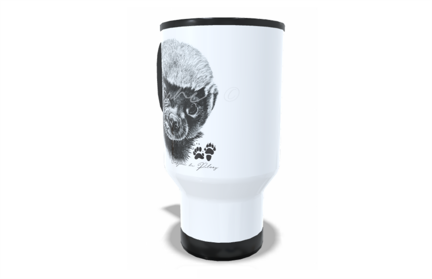 Honey Badger Stainless Steel Travel Mug right view - Hand-Drawn by Casjané du Plooy Art