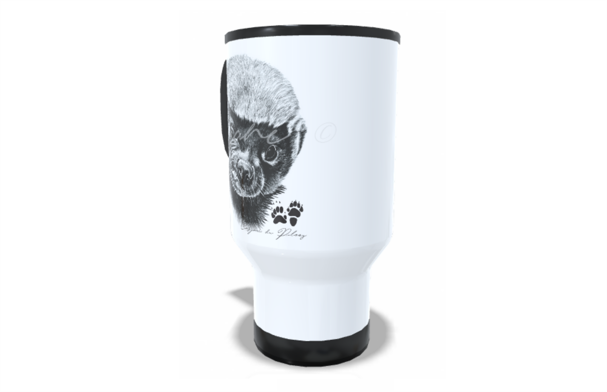 Honey Badger Stainless Steel Travel Mug right view - Hand-Drawn by Casjané du Plooy Art