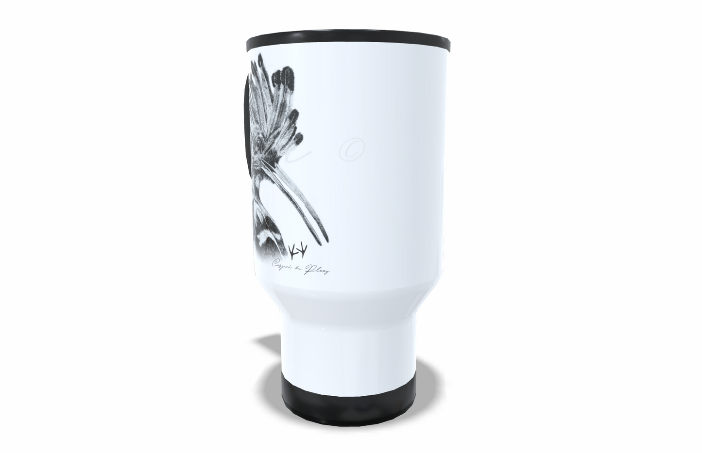 Hoopoe Stainless Steel Travel Mug right view - Hand-Drawn by Casjané du Plooy Art