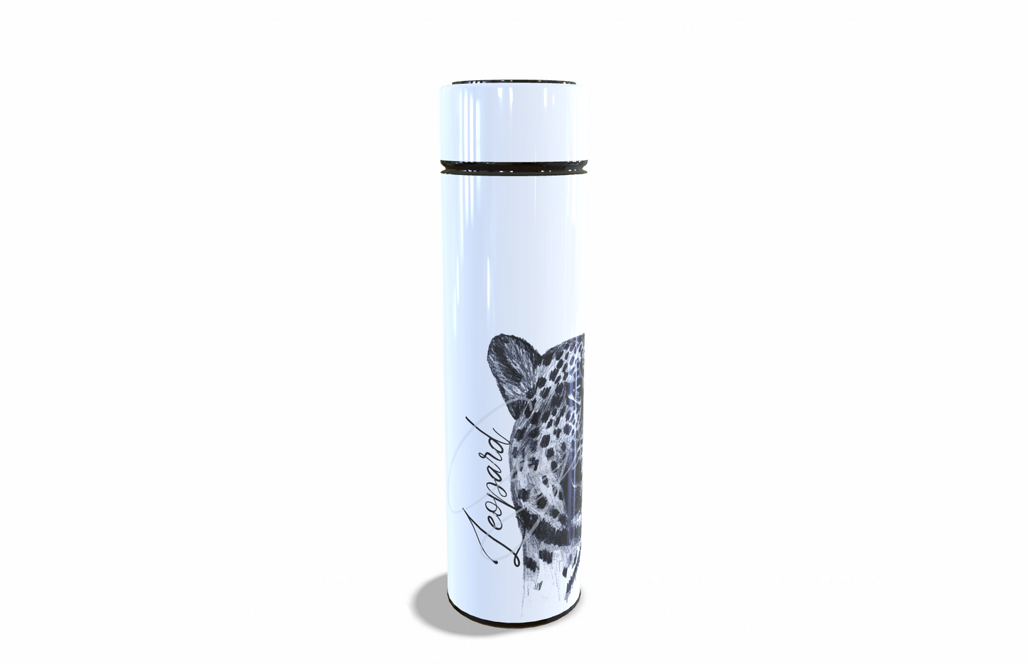 Leopard 450ml Thermal flasks Left view - Hand-Drawn by Casjané du plooy Art