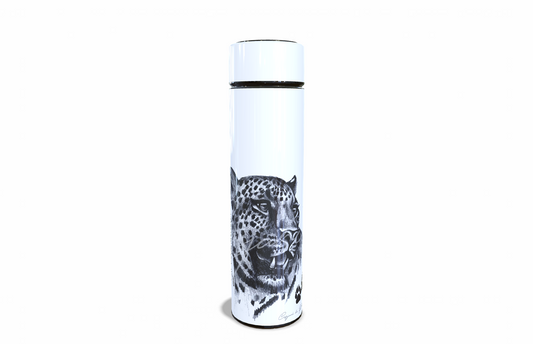 Leopard 450ml Thermal flasks front view - Hand-Drawn by Casjané du plooy Art
