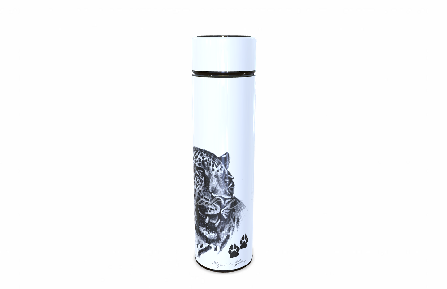 Leopard 450ml Thermal flasks right view - Hand-Drawn by Casjané du plooy Art