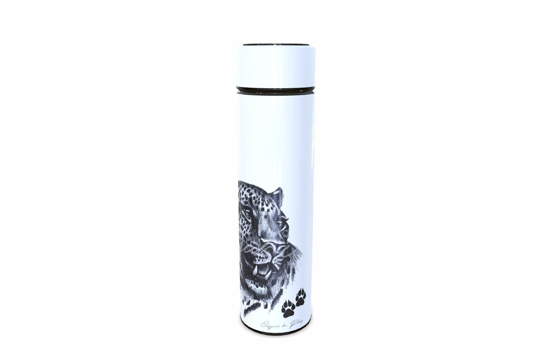 Leopard 450ml Thermal flasks right view - Hand-Drawn by Casjané du plooy Art