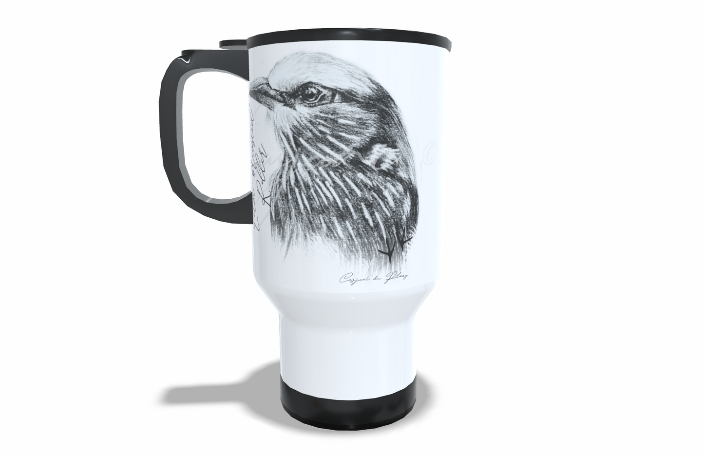 Lilac - Breasted Roller Stainless Steel Travel Mug front view - Hand-Drawn by Casjané du Plooy Art