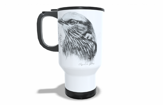 Lilac - Breasted Roller Stainless Steel Travel Mug front view - Hand-Drawn by Casjané du Plooy Art