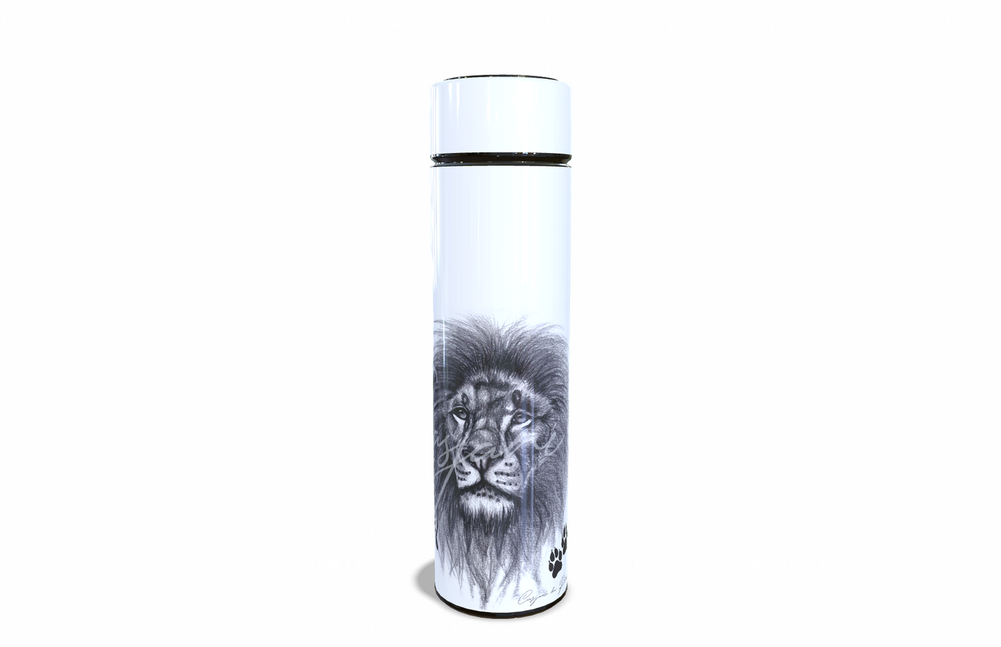 Lion 450ml Thermal flasks front view - Hand-Drawn by Casjané du plooy Art