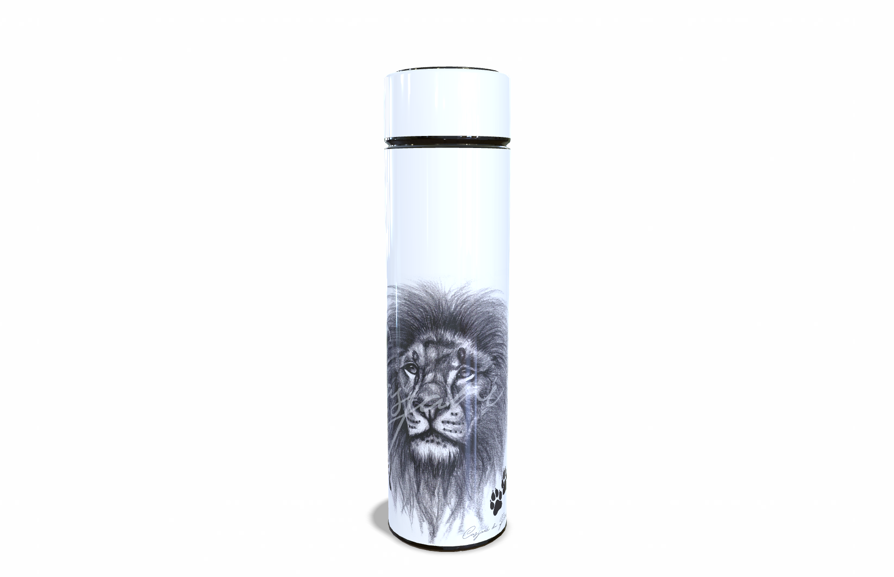 Lion 450ml Thermal flasks front view - Hand-Drawn by Casjané du plooy Art