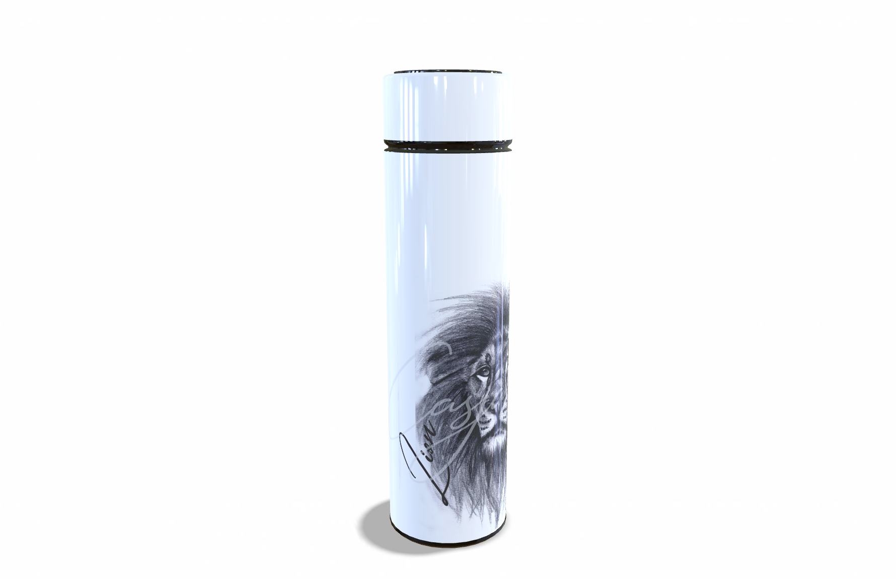 Lion 450ml Thermal flasks left view - Hand-Drawn by Casjané du plooy Art