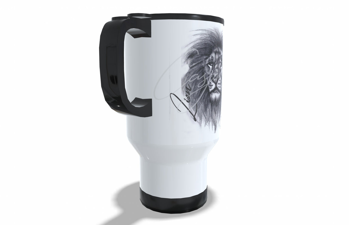 Lion Stainless Steel Travel Mug left view - Hand-Drawn by Casjané du Plooy Art