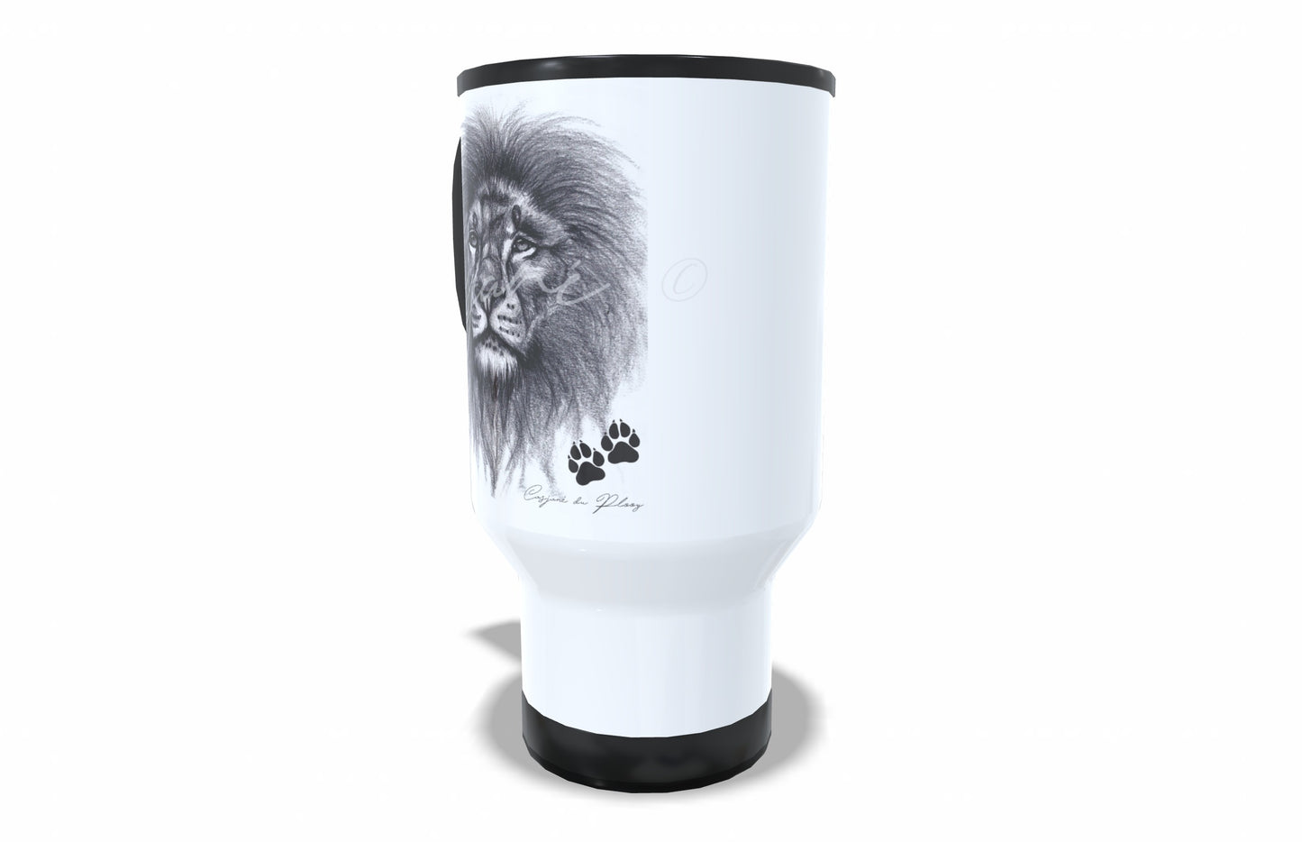 Lion Stainless Steel Travel Mug right view - Hand-Drawn by Casjané du Plooy Art