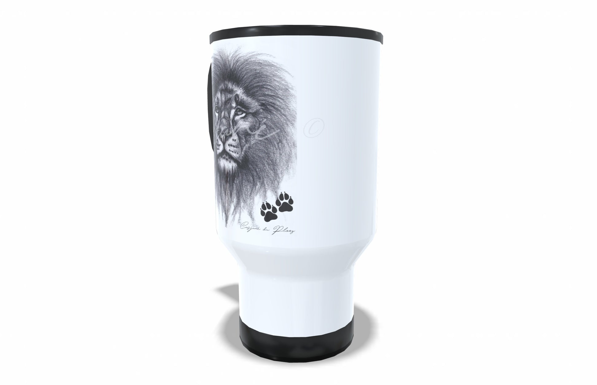 Lion Stainless Steel Travel Mug right view - Hand-Drawn by Casjané du Plooy Art