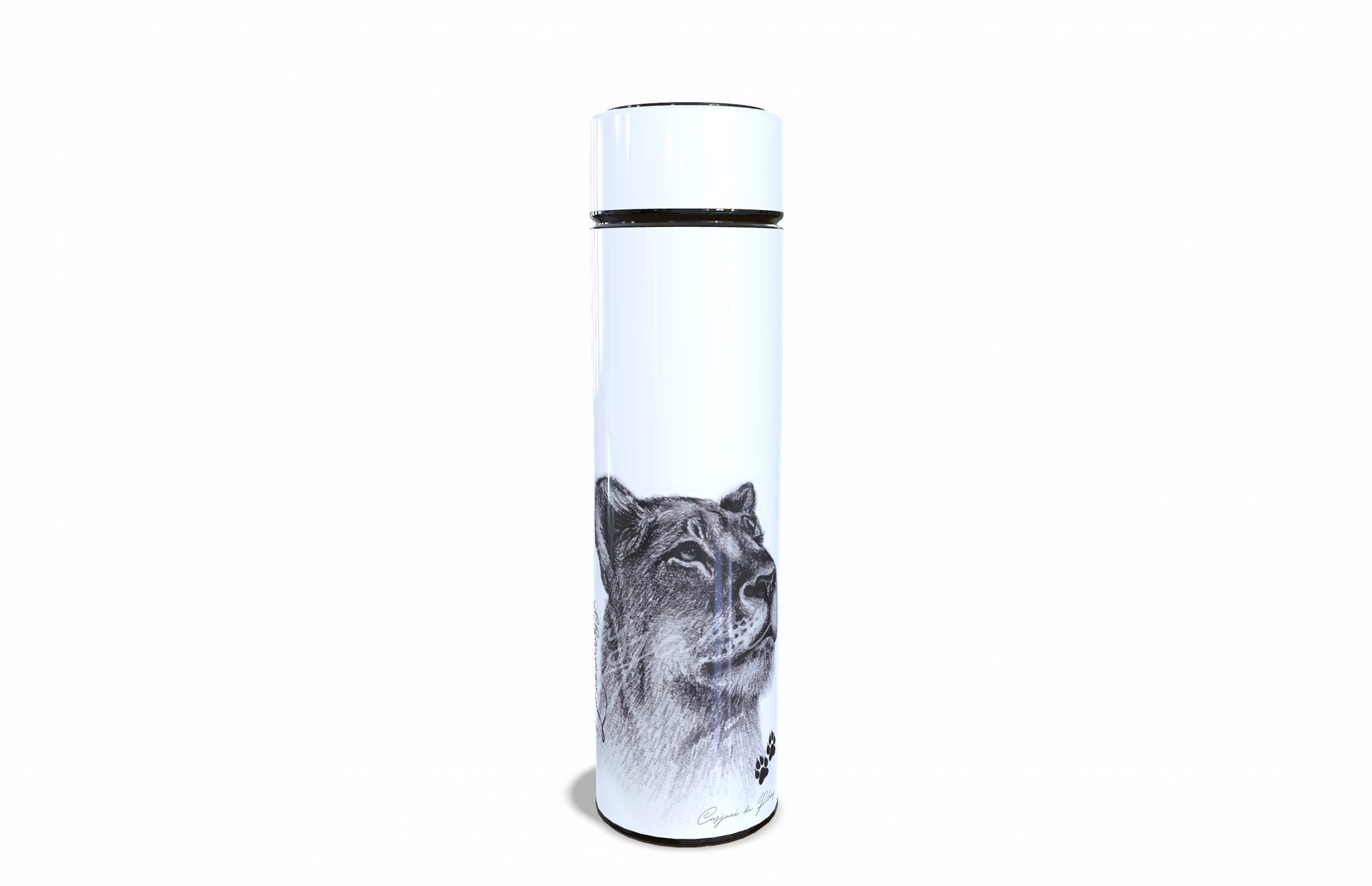 Lioness 450ml Thermal flasks front view - Hand-Drawn by Casjané du plooy Art