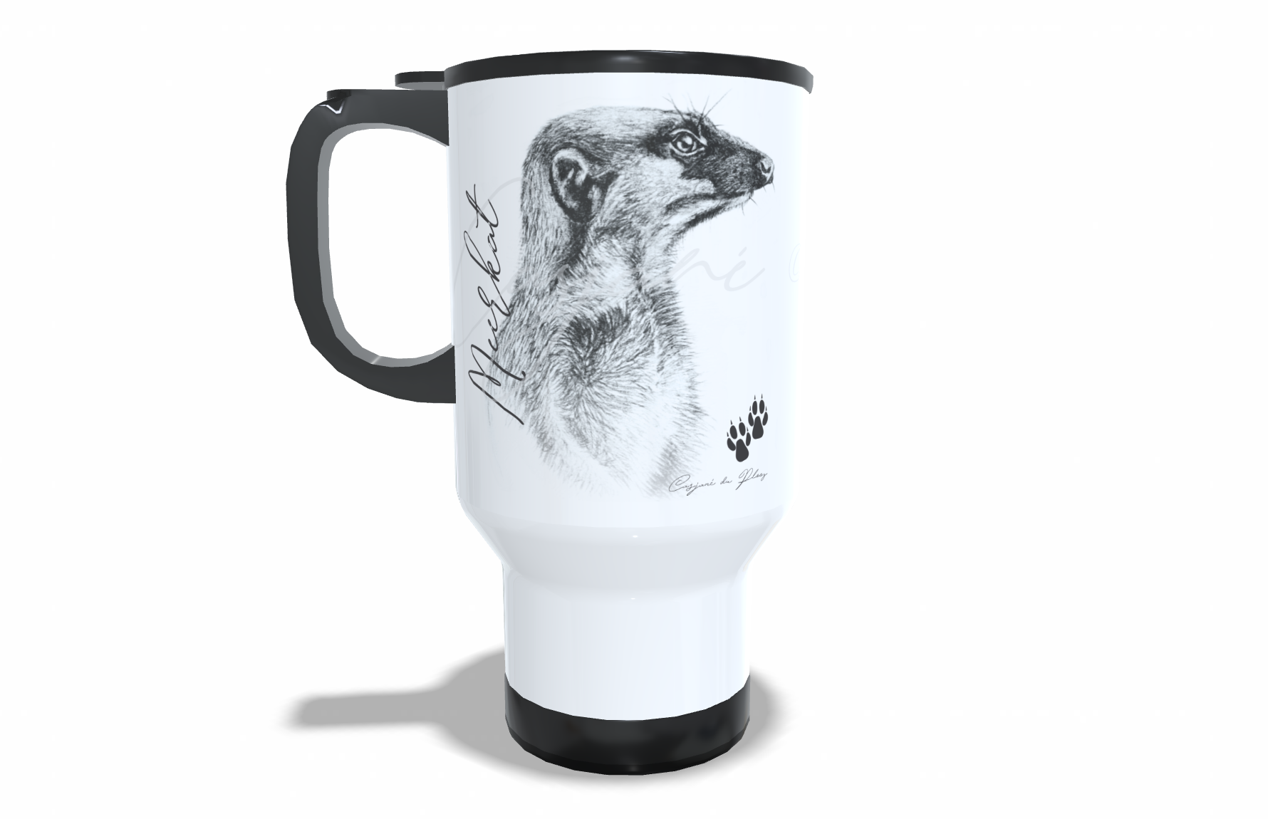 Meerkat Stainless Steel Travel Mug front view - Hand-Drawn by Casjané du Plooy Art