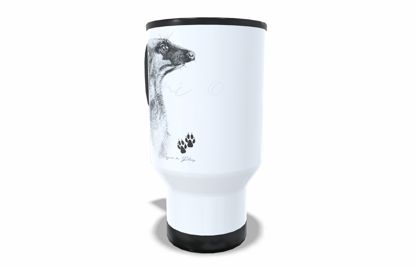 Meerkat Stainless Steel Travel Mug right view - Hand-Drawn by Casjané du Plooy Art