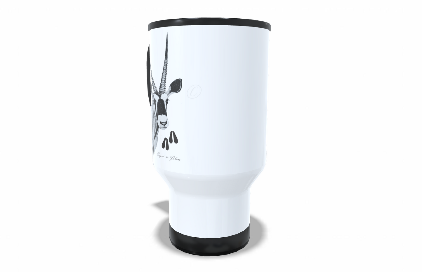 Oryx Stainless Steel Travel Mug right view - Hand-Drawn by Casjané du Plooy Art