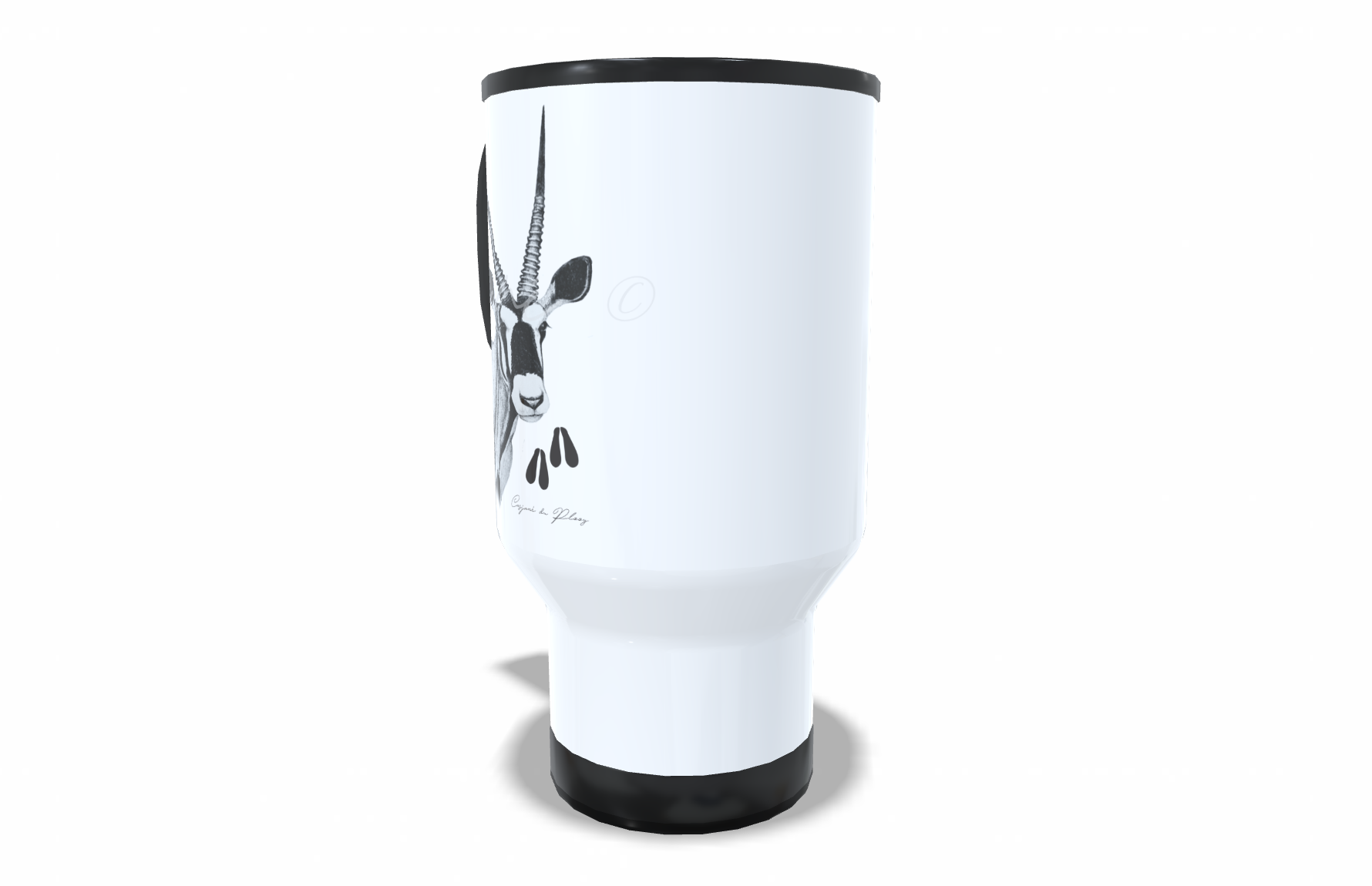Oryx Stainless Steel Travel Mug right view - Hand-Drawn by Casjané du Plooy Art