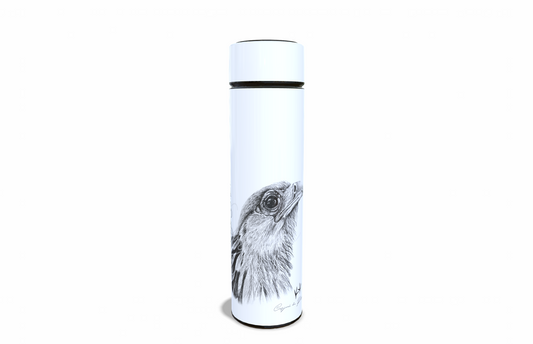 Secretary Bird 450ml Thermal flasks front view - Hand-Drawn by Casjané du plooy Art