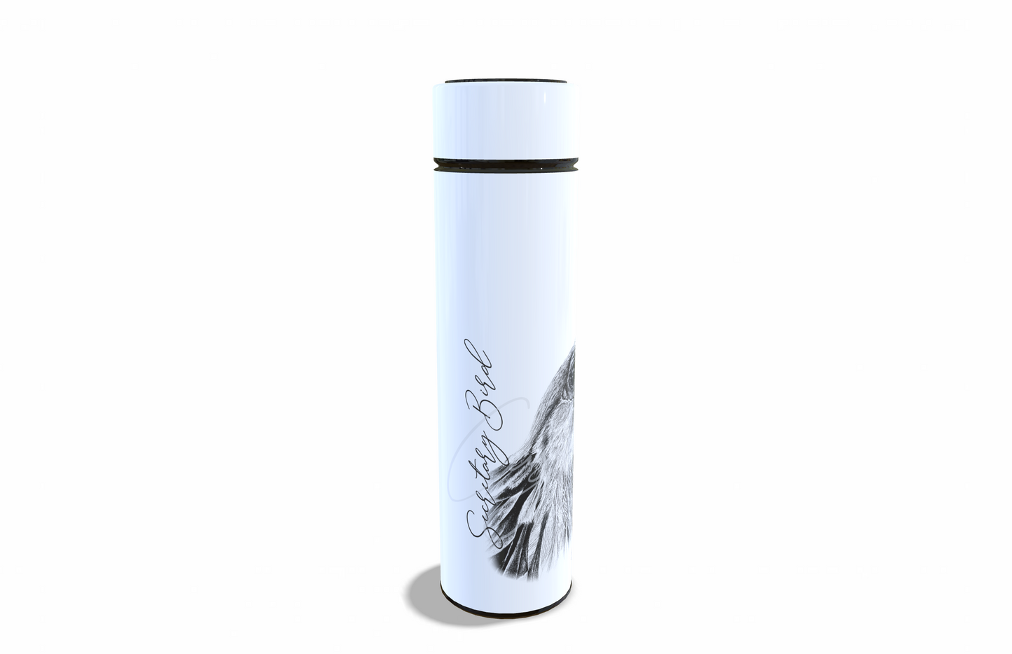 Secretary Bird 450ml Thermal flasks left view - Hand-Drawn by Casjané du plooy Art