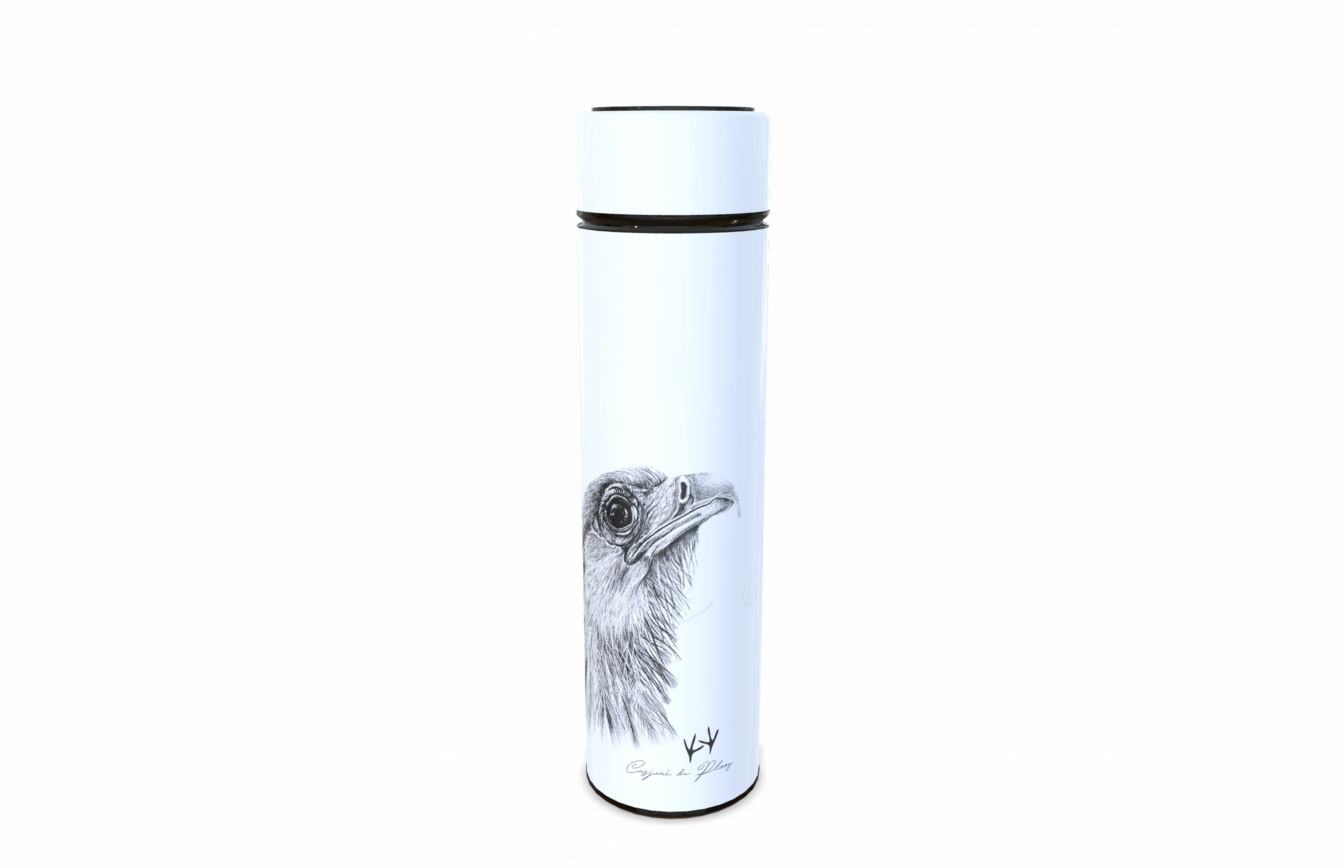 Secretary Bird 450ml Thermal flasks right view - Hand-Drawn by Casjané du plooy Art